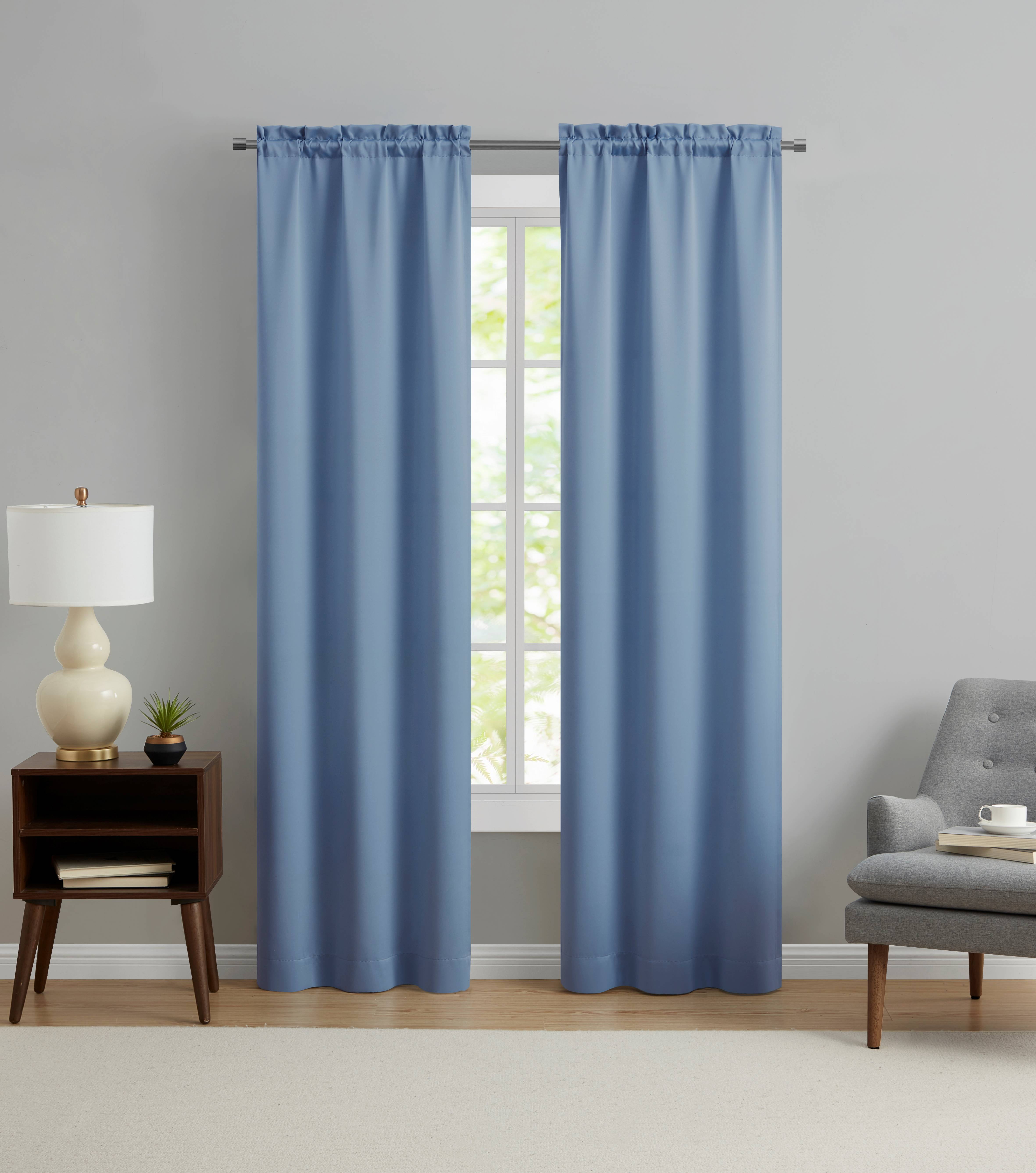 Mainstays Blackout Curtain Panel Pair, Set of 2, Blue Quartz, 30"W x 84"L