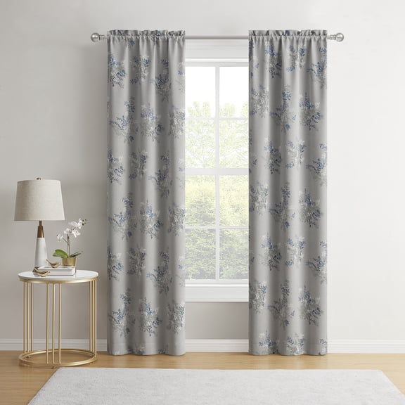 Mainstays Blackout Curtain Panel Pair, Set of 2, Botanical Print Gray, 30"W x 84"L