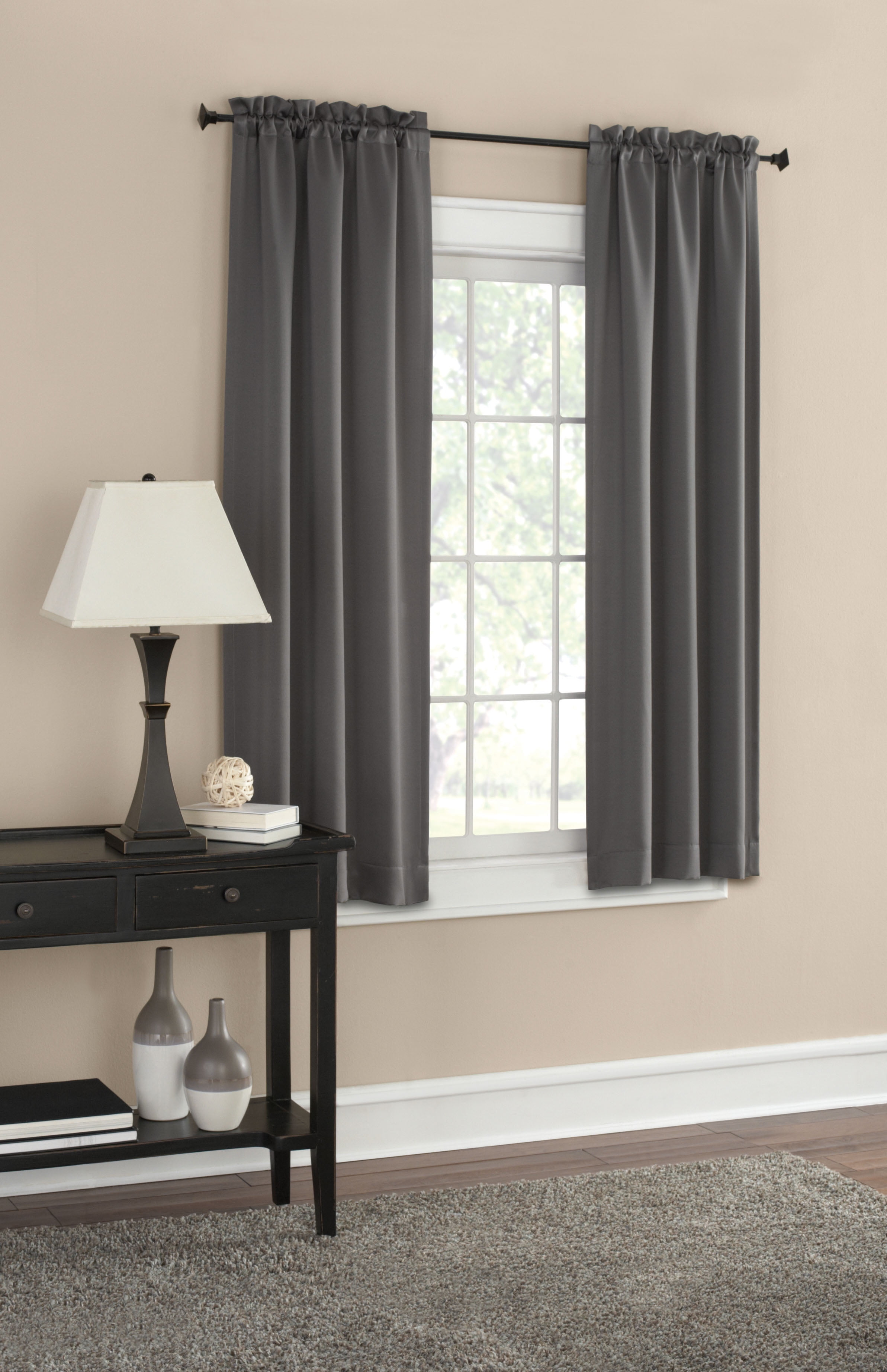 Mainstays Blackout Curtain Panel Pair, Set of 2, Gray, 30"W x 63"L
