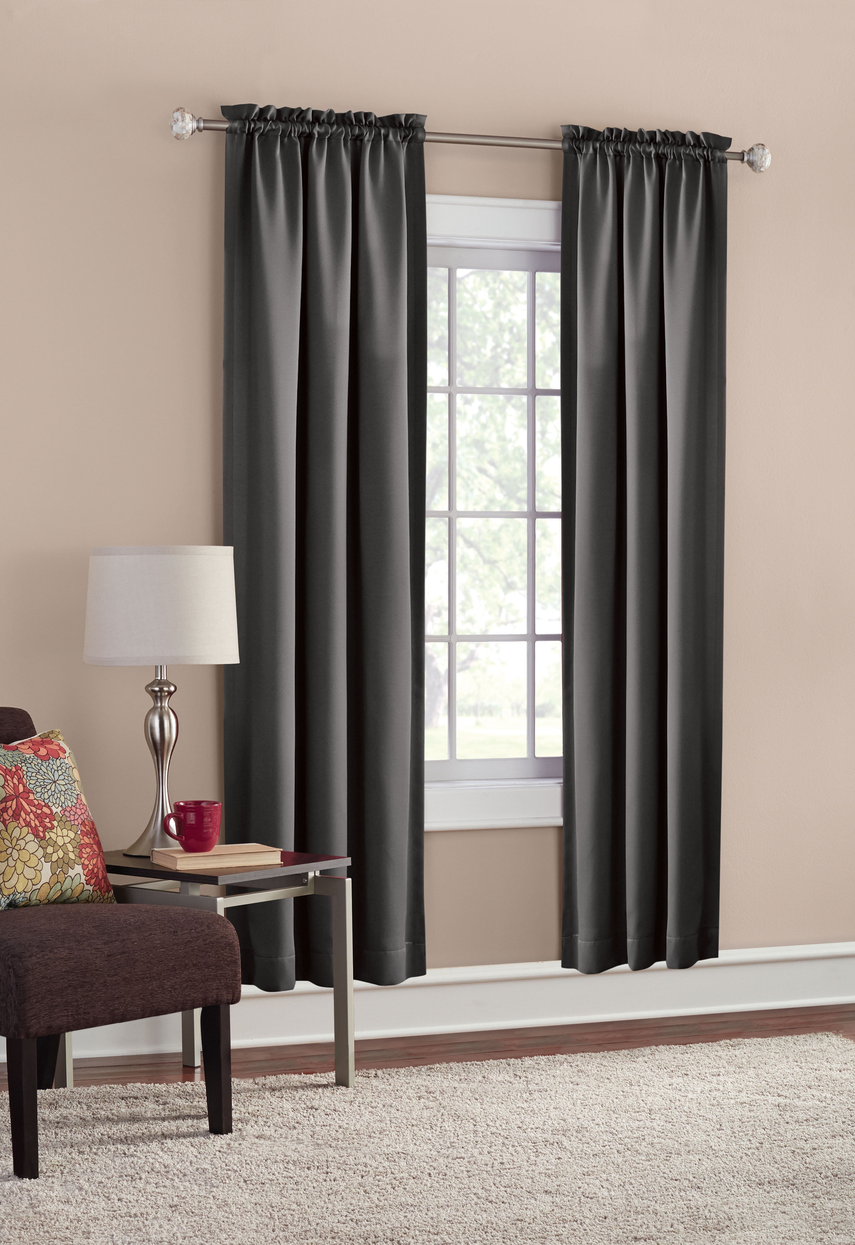 Gray Blackout Rod Pocket Curtain Panel Pair, 30" W x 84" L