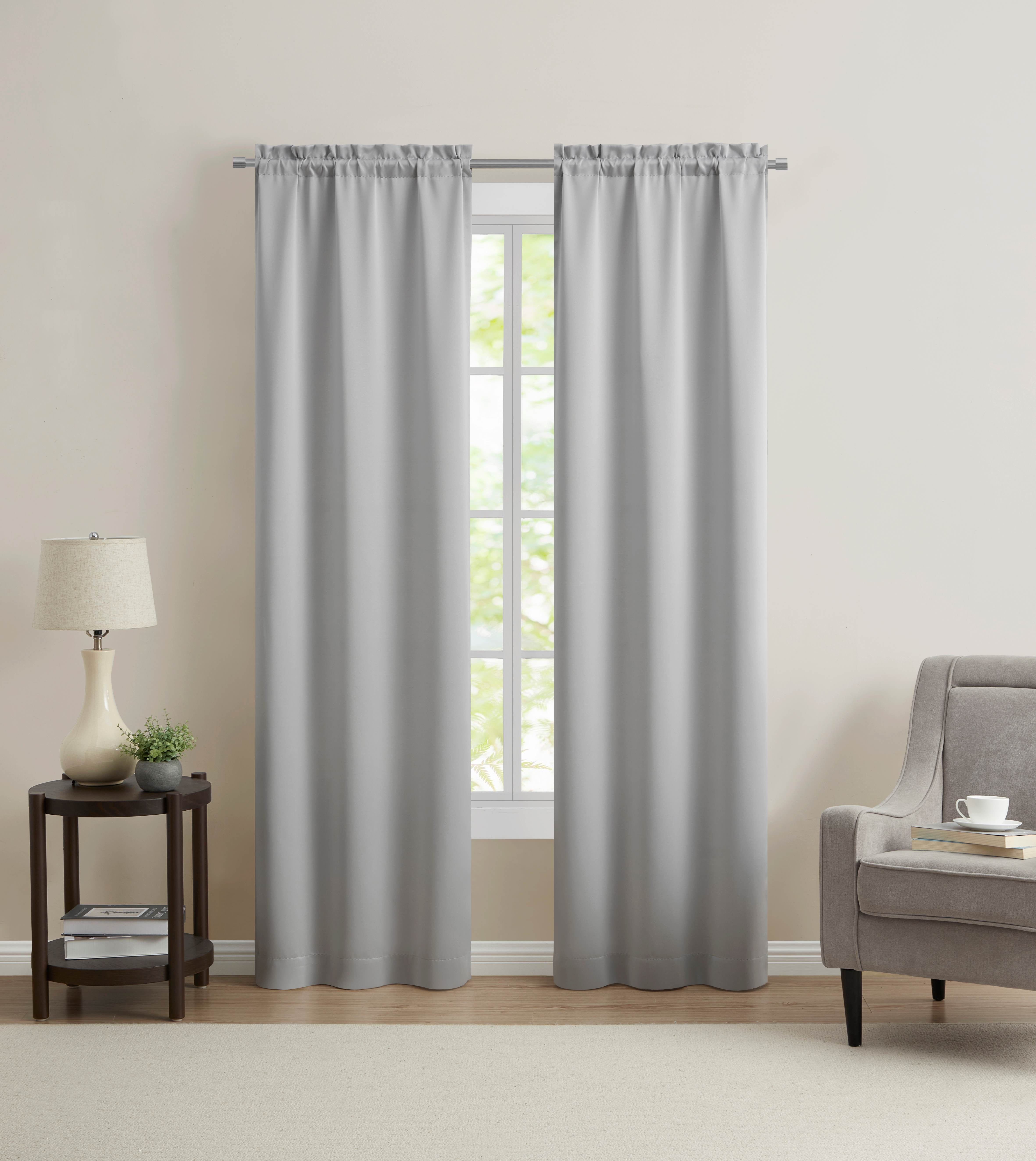 Gray Polyester Blackout Rod Pocket Window Curtain Panels, 30" W x 84" L, Set of 2