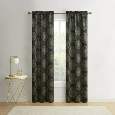 Mainstays Blackout Curtain Panel Pair, Set of 2, Medallion Black, 30"W x 84"L