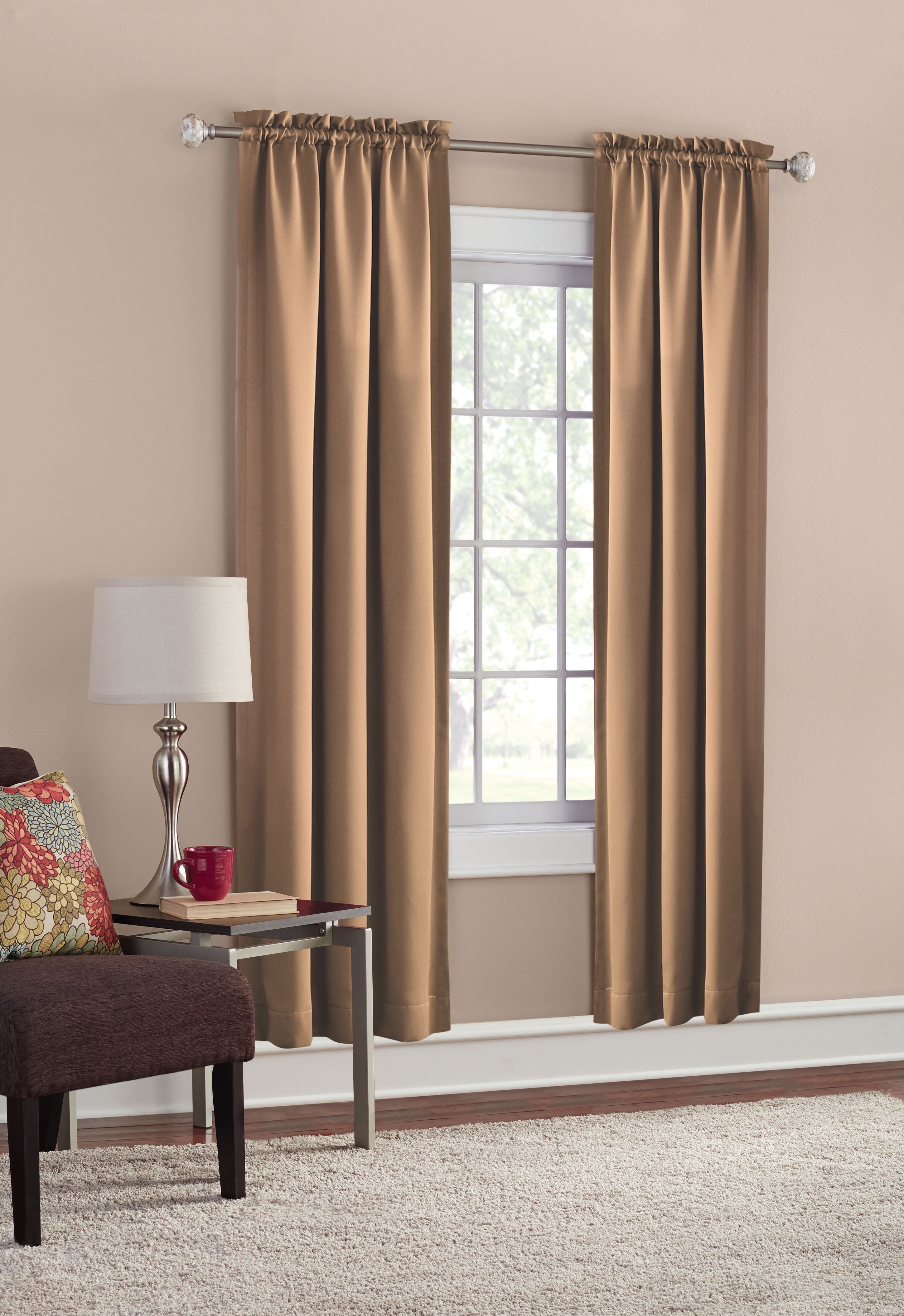 Mainstays Blackout Curtain Panel Pair, Set of 2, Taupe, 30 in W x 84 in L