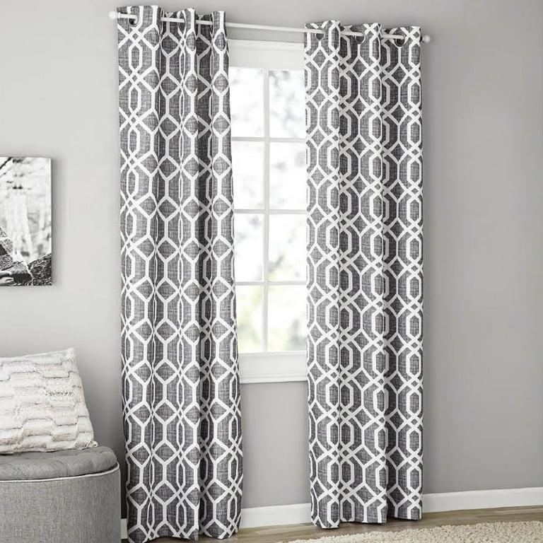 Mainstays Blackout Curtains Set of 2 37x84 Gray Geo Walmart