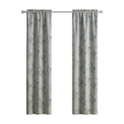 Mainstays Blackout Rod Pocket Curtain Panel Pair, Botanical Print Gray, 30x84IN
