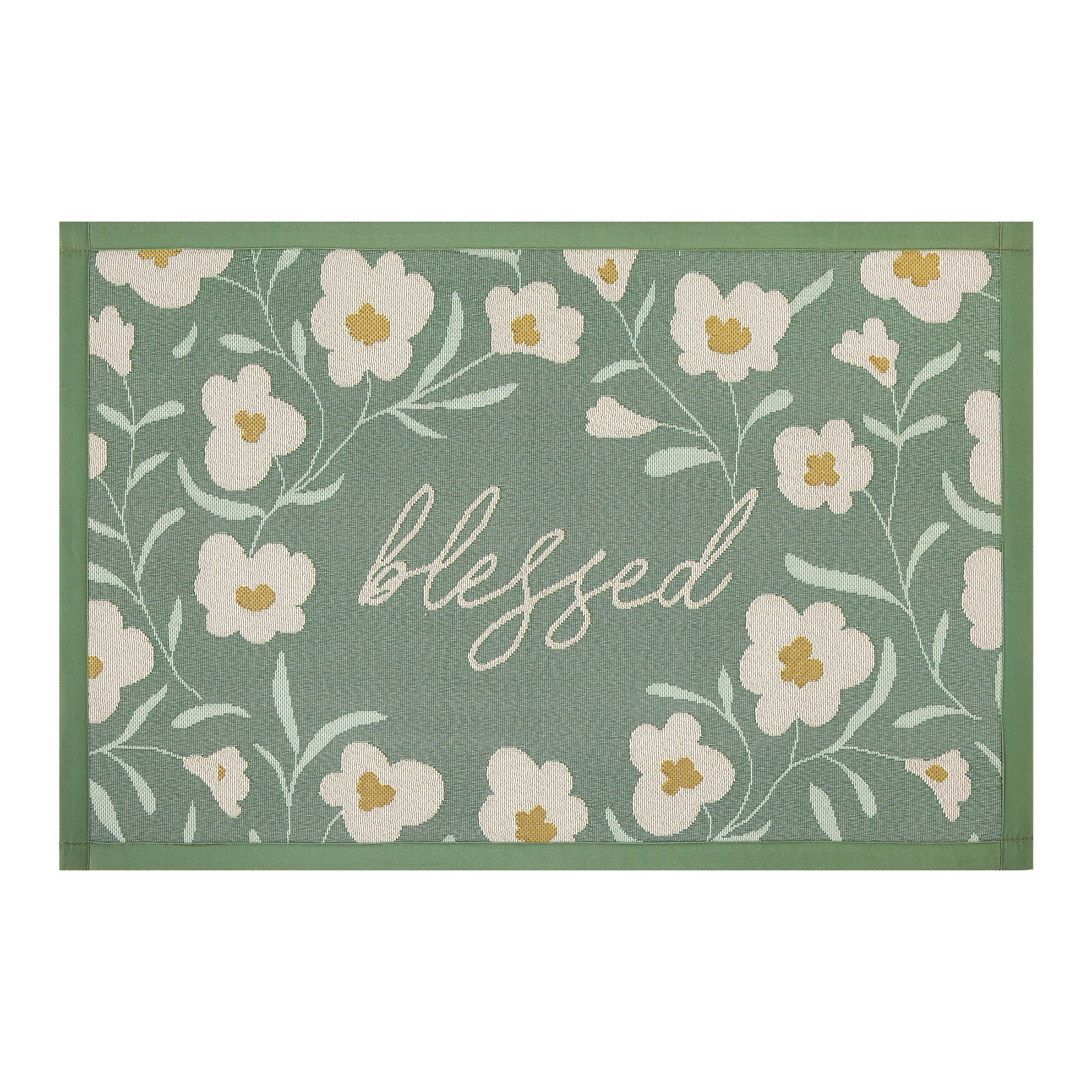 Blessed Green Floral Synthetic Rectangular Kitchen Rug 20" x 30"