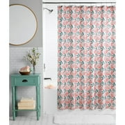Mainstays Block Floral 13 Piece Shower Curtain and Hook Set, 72 x 72, Coral