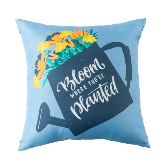 Mainstays Bloom Watering Can Reversible Outdoor Throw Pillow 16 Inch Blue Novelty and Floral