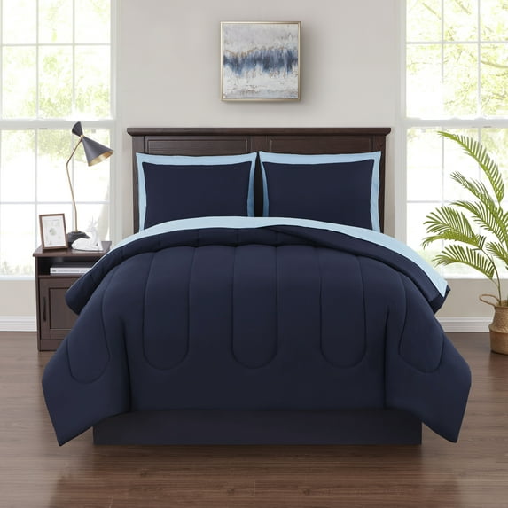Mainstays 6-Piece Navy Bed in a Bag Bedding Set with Sheets, Shams, and Bed Skirt, Twin/Twin XL