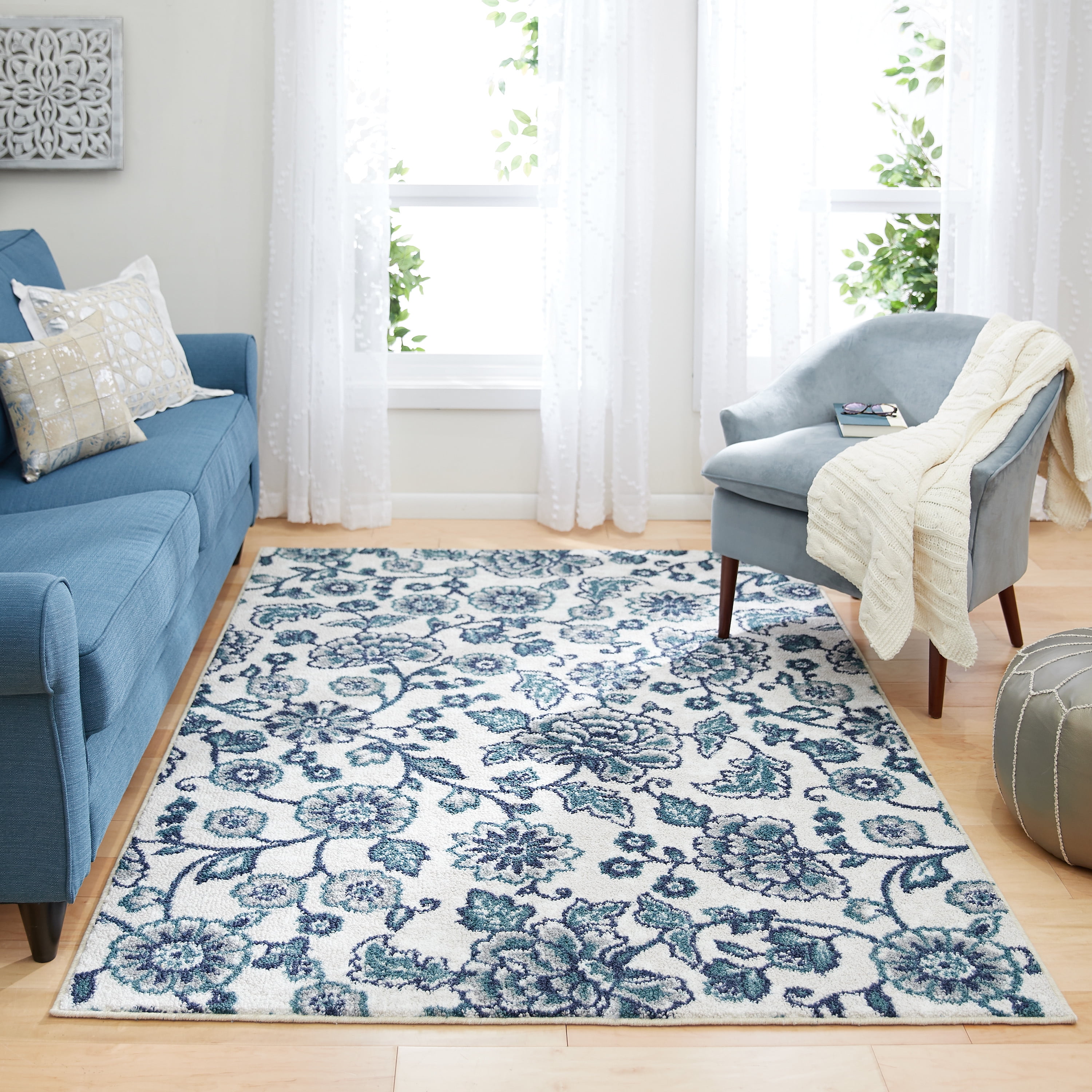 Mainstays Blue Anthea Floral Pattern Nylon Area Rug 5' x 7' for Living ...