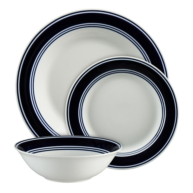 Mainstays Blue Banded 12-Piece Stoneware Dinnerware Set