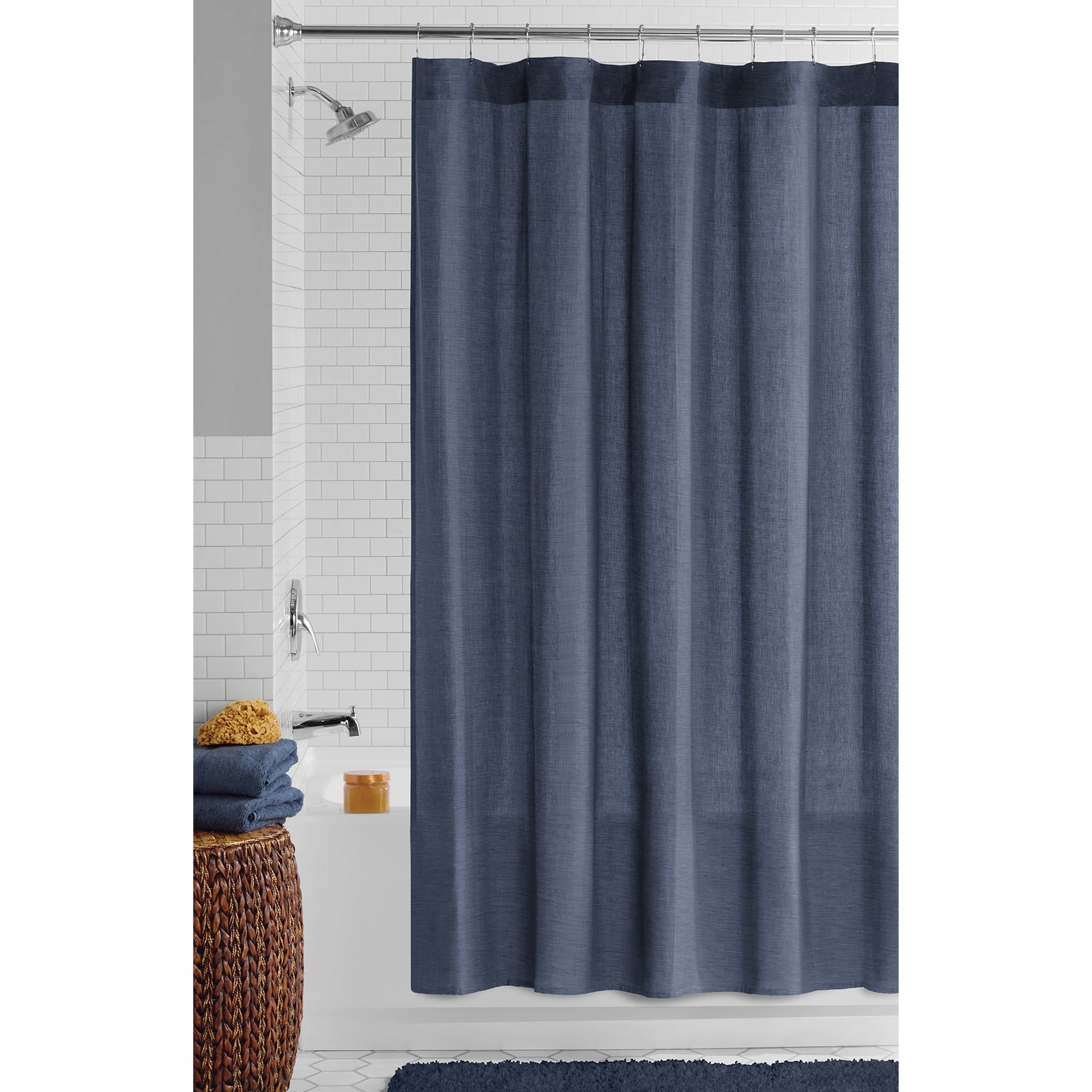 Mainstays Blue Chambray Fabric Shower Curtain, 72 x 72