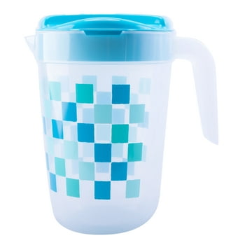 Mainstays - Blue Check Plastic 1 Gallon Pitcher with Blue Color Lid