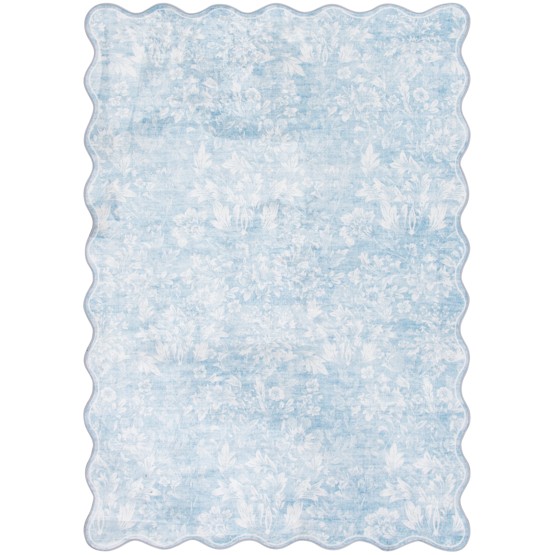 Mainstays Blue Feather Faux Fur Scalloped Indoor Area Rug, 5'x7'