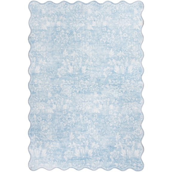 Mainstays Blue Feather Faux Fur Scalloped Indoor Area Rug, 7'10'