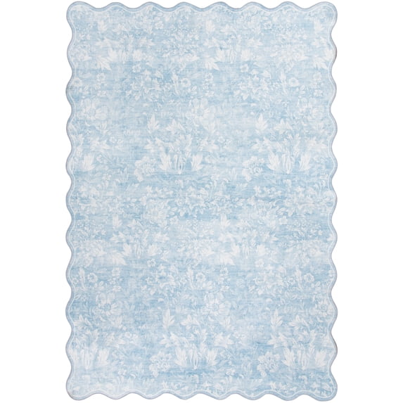 Mainstays Blue Feather Faux Fur Scalloped Indoor Area Rug, 7'10'