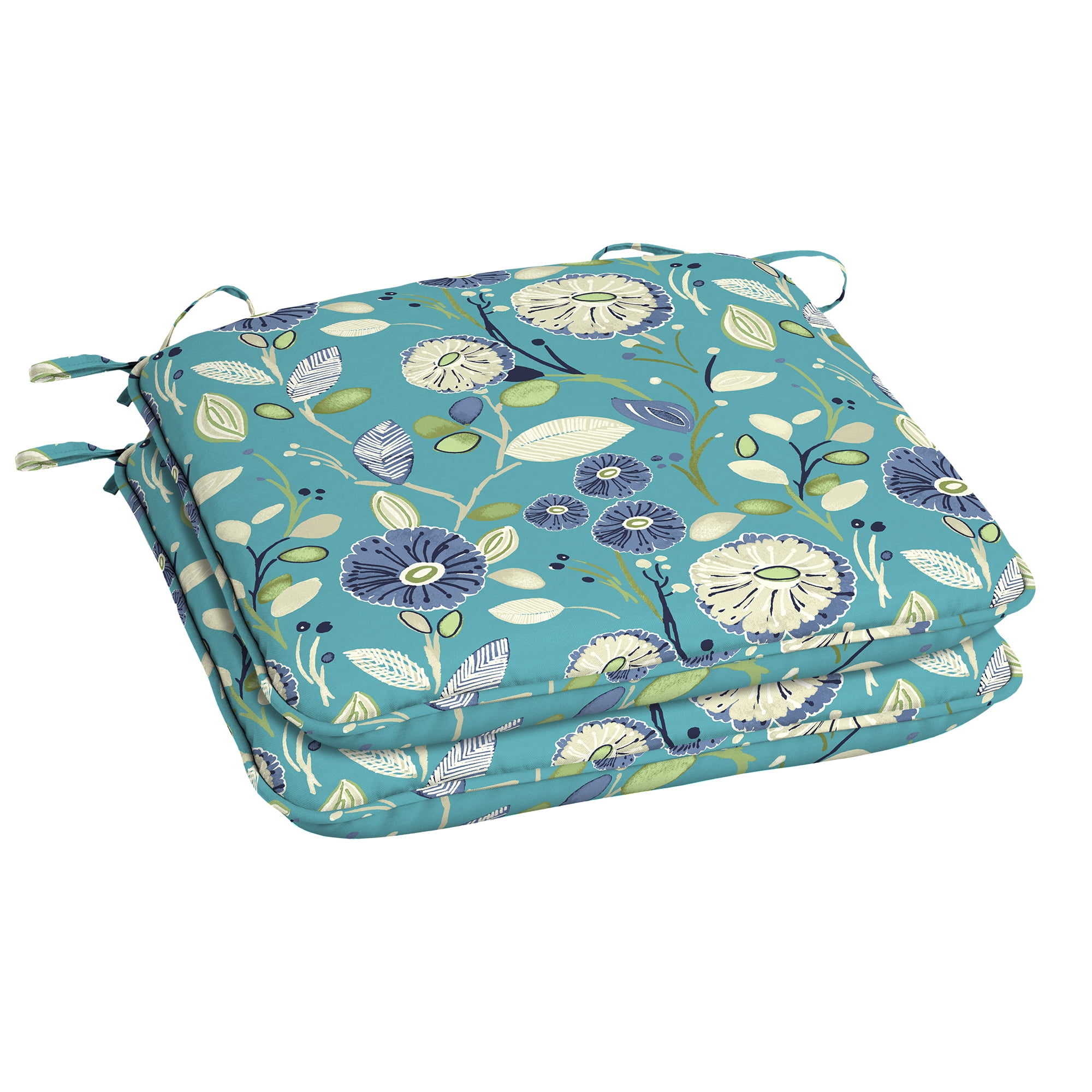 Mainstays Blue Floral 19"W x 18"D Universal Outdoor Seat Pad Set of 2