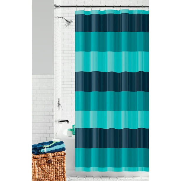 Mainstays Blue Multicolor Stripe PEVA Shower Curtain, 70" x 72