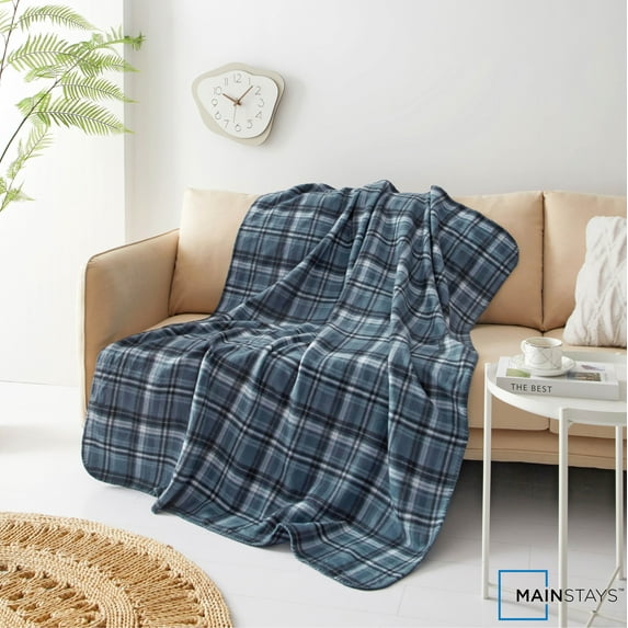 Mainstays Blue Plaid Cozy Fleece Throw Blanket, 50" x 60"