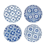 Mainstays Blue Rim Mixed White and Blue 10.5" Coupe Dinner Plates, Set of 4