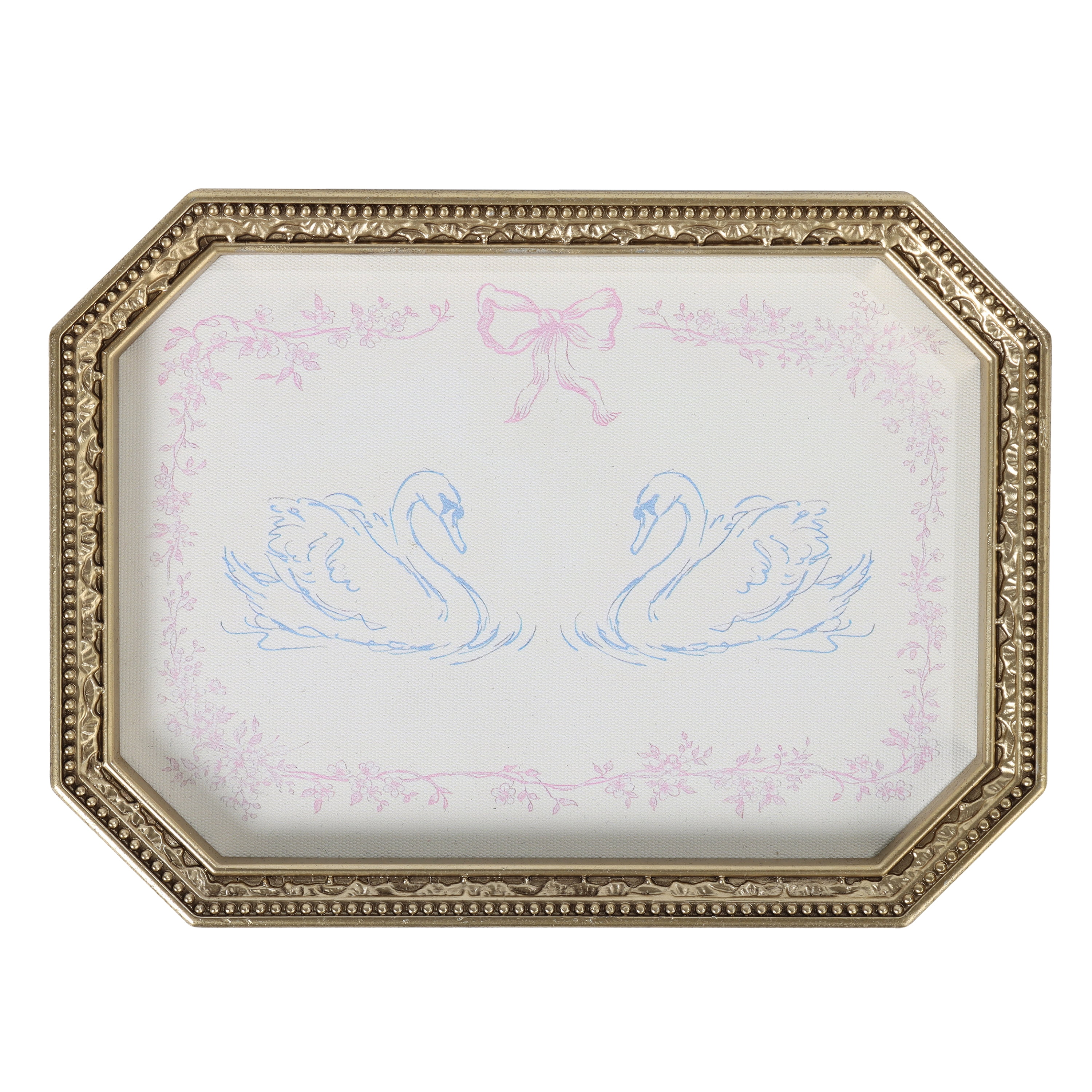 Mainstays Gold Frames Canvas 7.56"x5.59" Art with Blue Swan and Pink Floral
