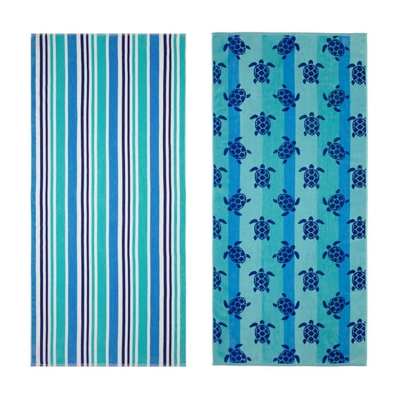 Mainstays Blue Turtles & Stripes Beach Towels (2 Count)