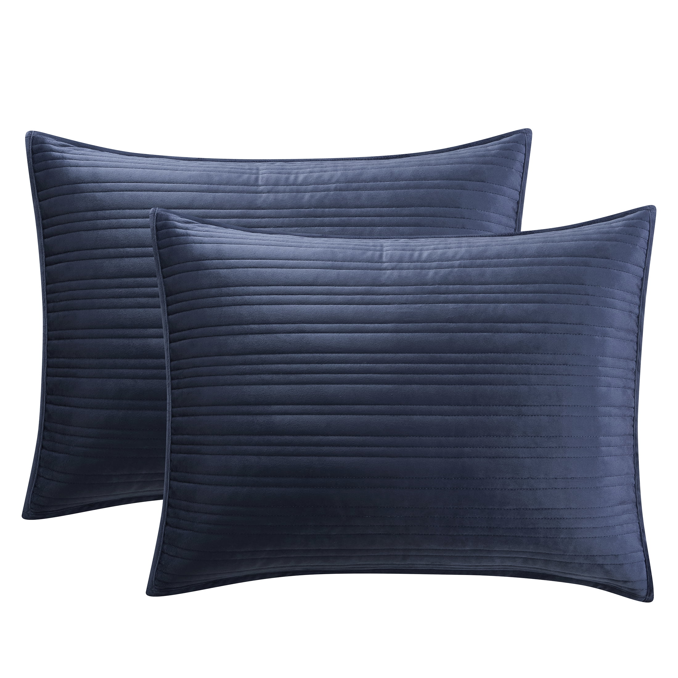 Mainstays Soft Velvet Stripe Quilted Pillow Sham, Dark Blue, King, 2 Pack, All Ages