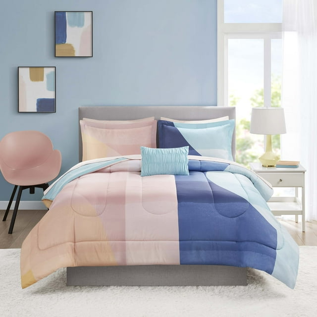 Mainstays Blush Aiden 8 Piece Bed in a Bag Comforter Set with Sheet Set, King