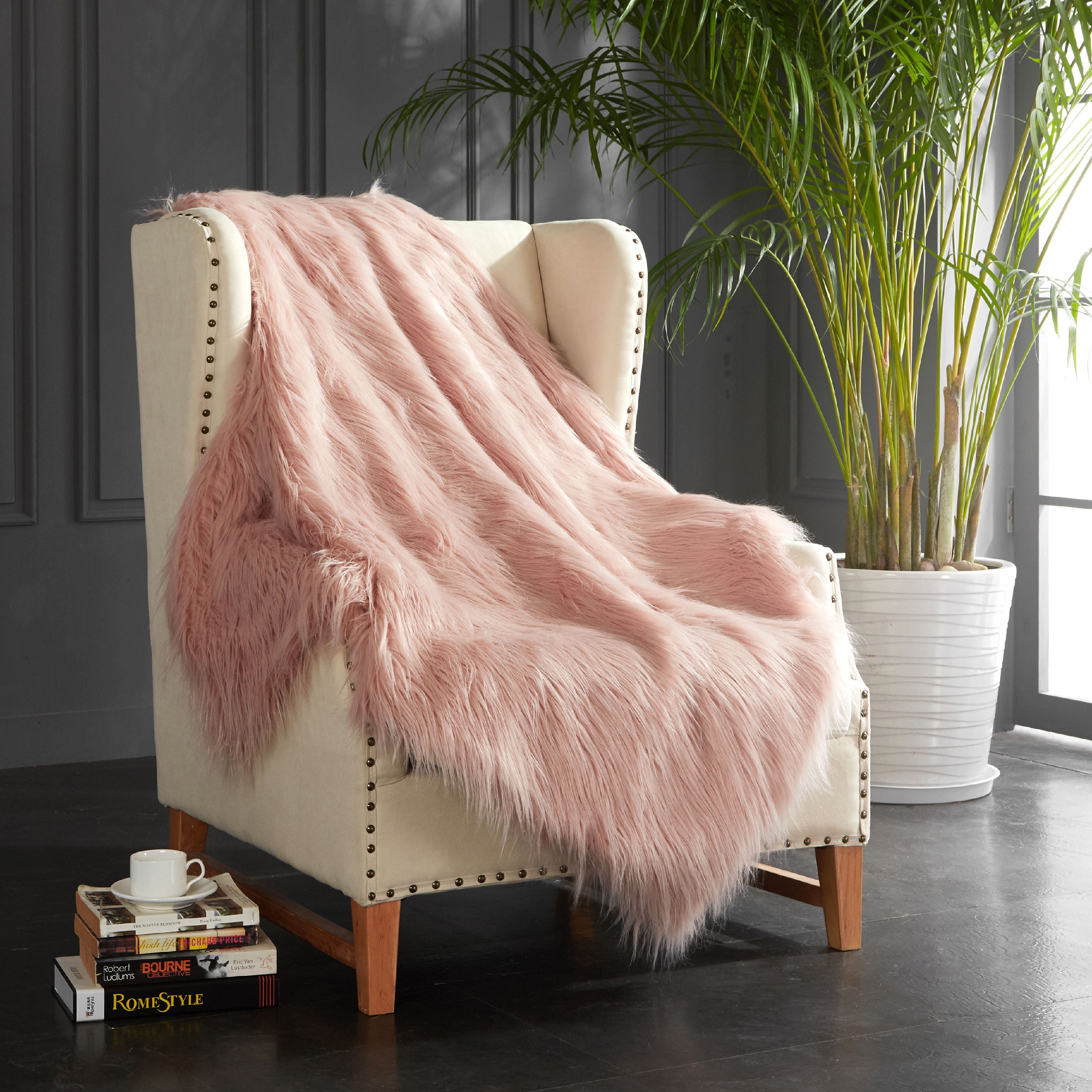 Mainstays Blush Mongolian Faux Fur Throw, Blush, Multiple Colors