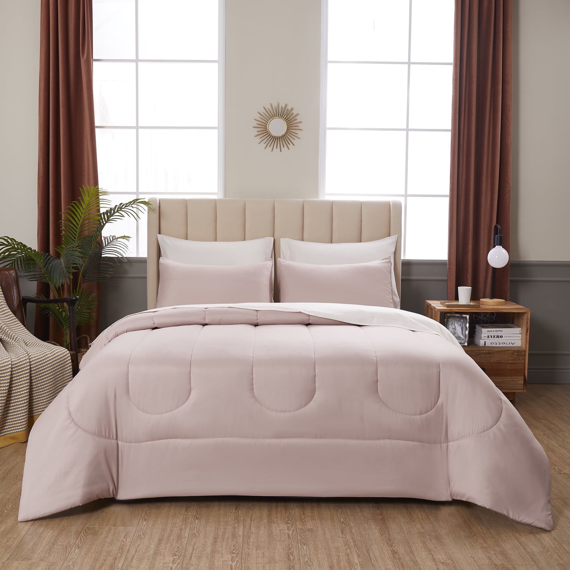 ESCA 7-Piece Queen Comforter Set With Sheets - Blush Pink Microfiber Bed In A Bag, Includes Comforter, Shams, Sheets