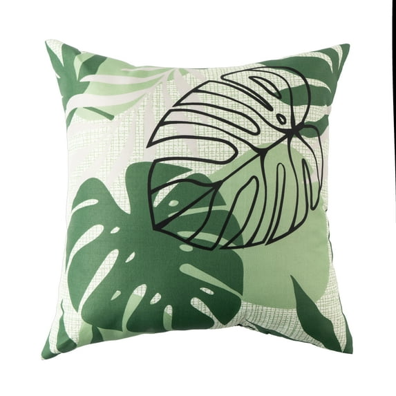 Mainstays Boho Monstera Reversible Outdoor Throw Pillow 16 Inch Multicolour Floral