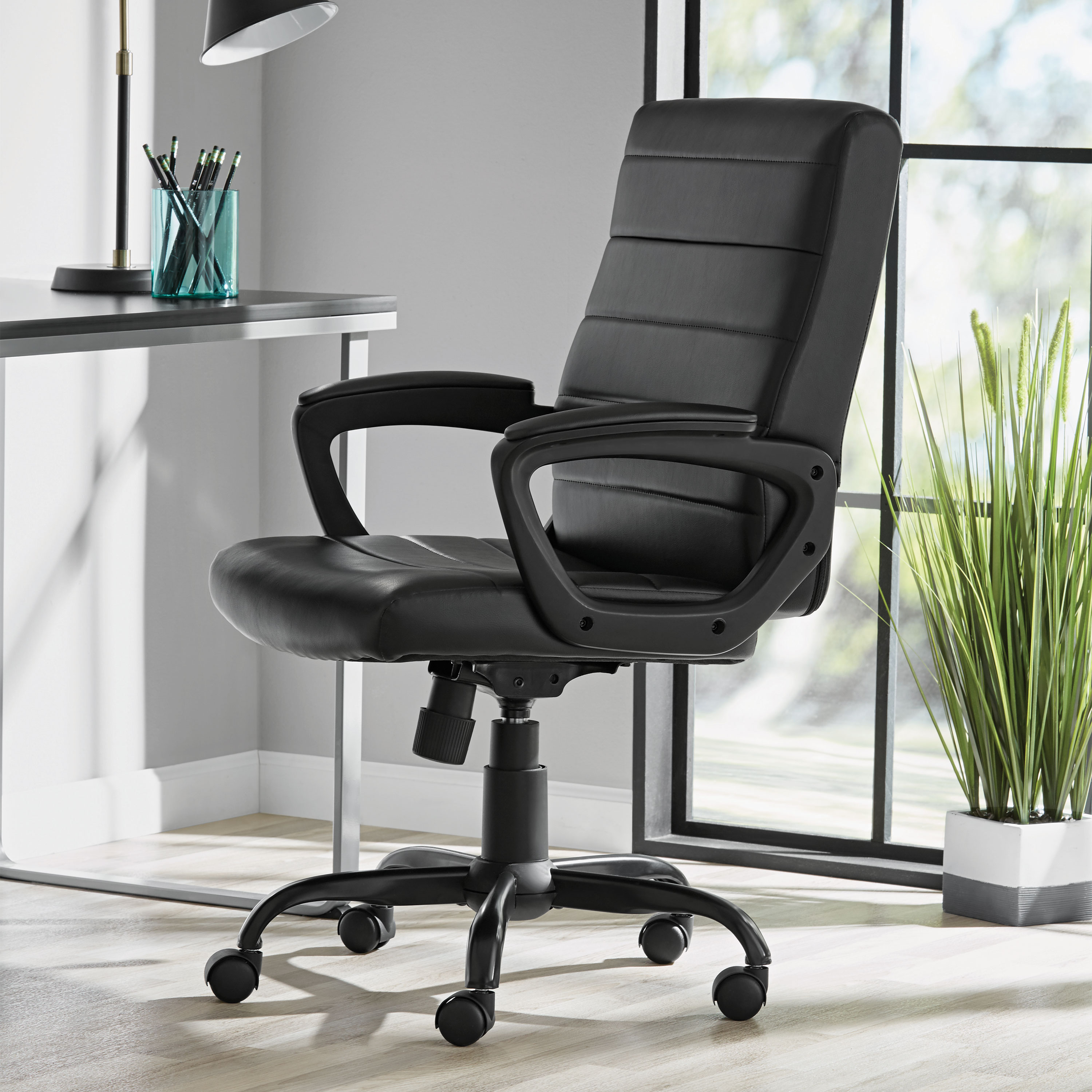 Mainstays Bonded Leather Mid-Back Manager's Office Chair, Black - image 1 of 13