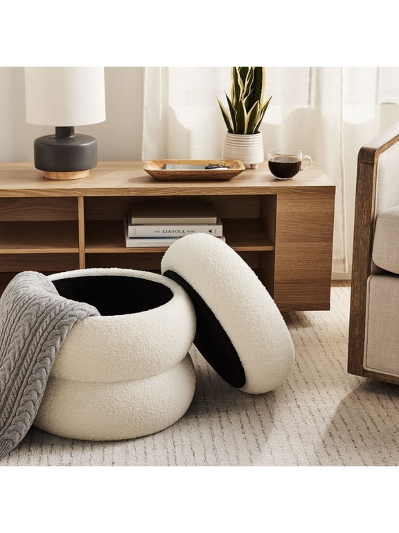 Boucle Cloud Storage Ottoman, Cream