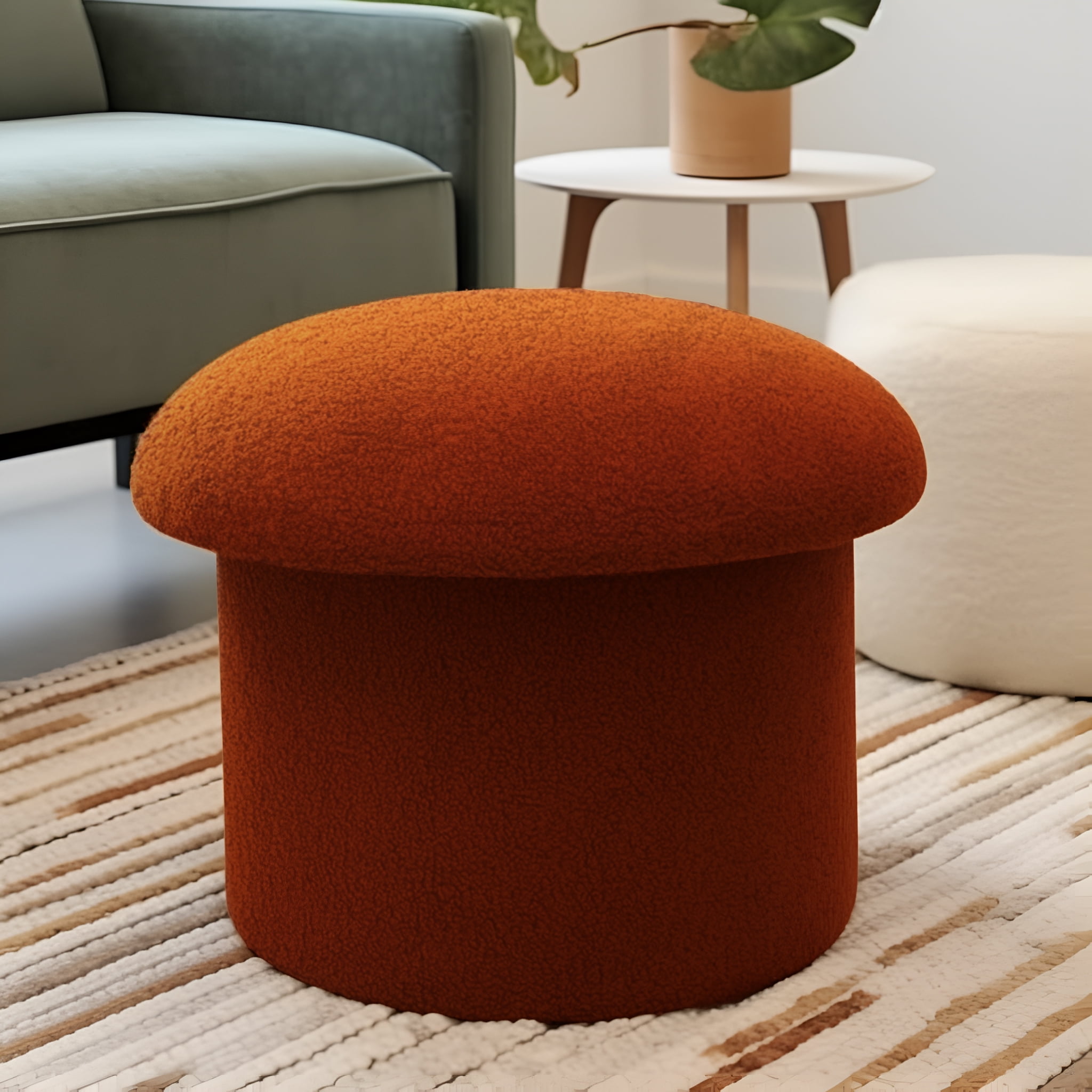 Round Rolling Footstool in Cognac Leather - Ottomans - Sweet