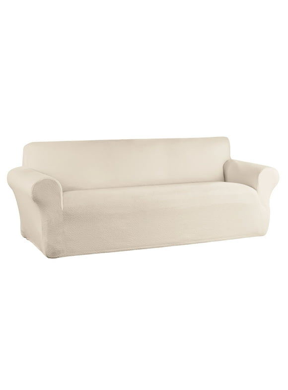Mainstays Boucle Stretch-to-Fit Fabric Sofa Slipcover, 1-Piece, Beige