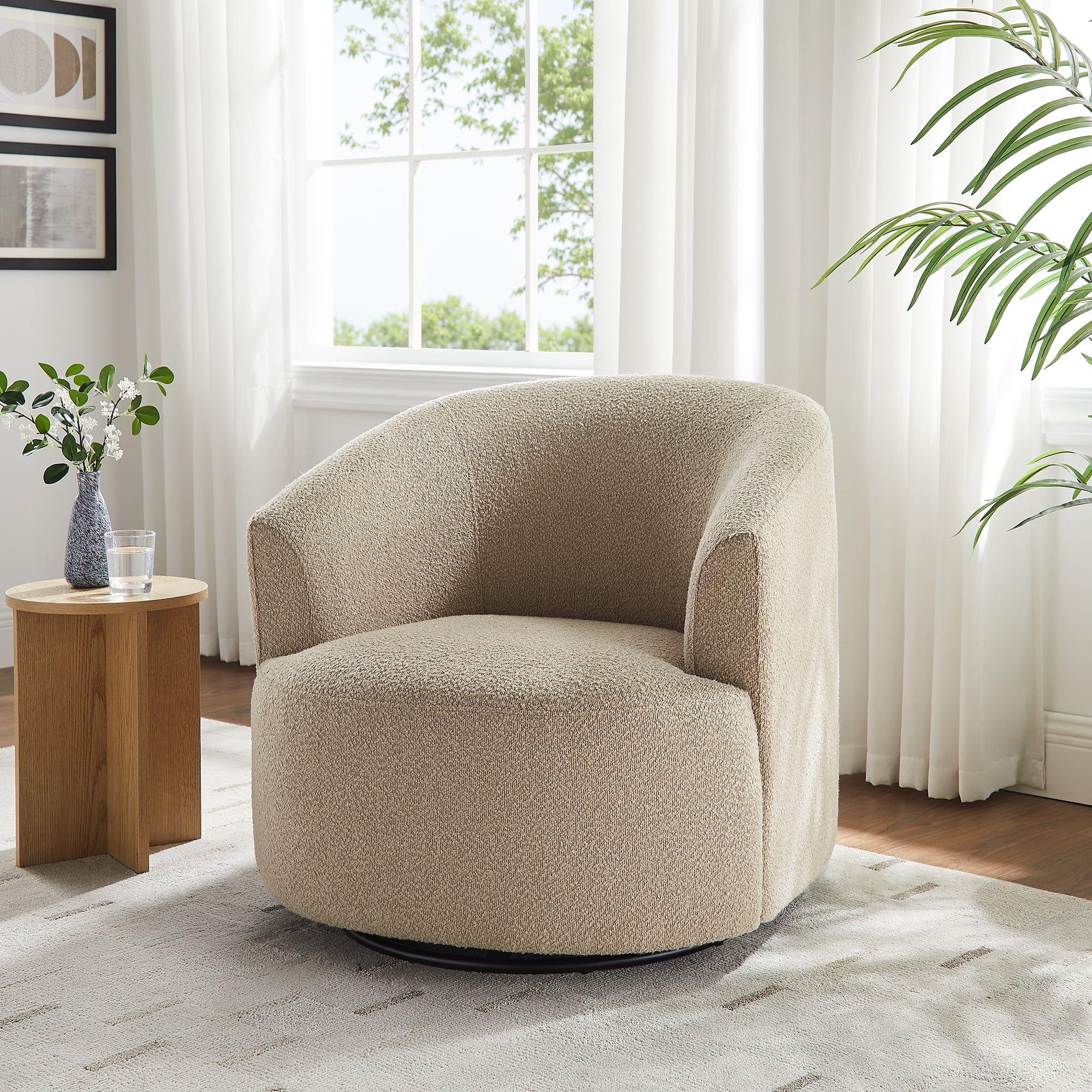 Mainstays Boucle Swivel Accent Chair, Taupe