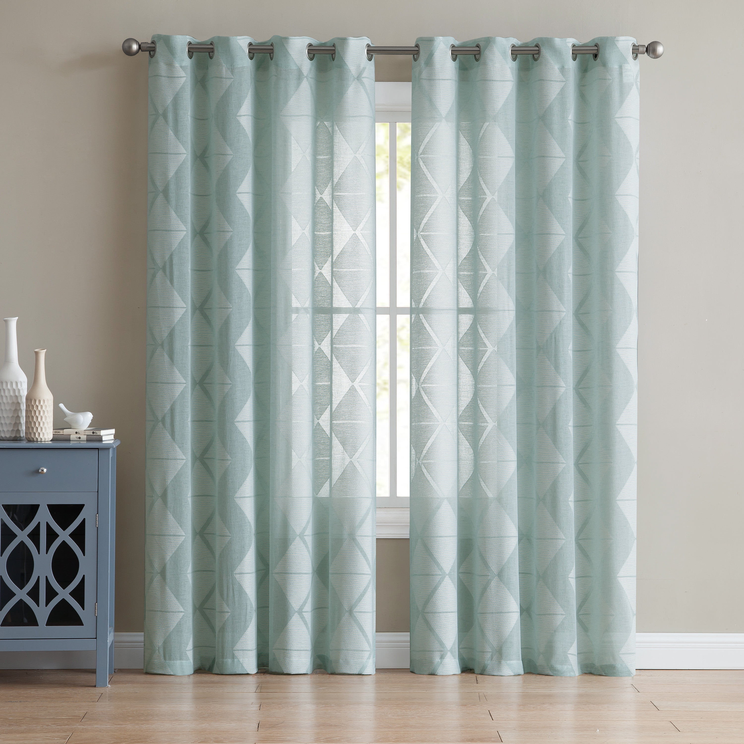 Mainstays Brody Geometric Burnout Grommet Top Window Curtain Panel