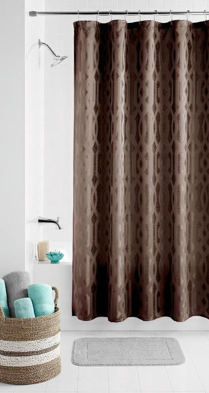 Mainstays Brown Geo Jacquard Polyester Shower Curtain, 70x72