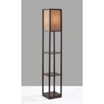 thumbnail image 1 of Mainstays Brown Plastic Shelf Floor Lamp, Fabric Beige Shade, 3 Storage Shelves, LED Bulb, 1 of 6
