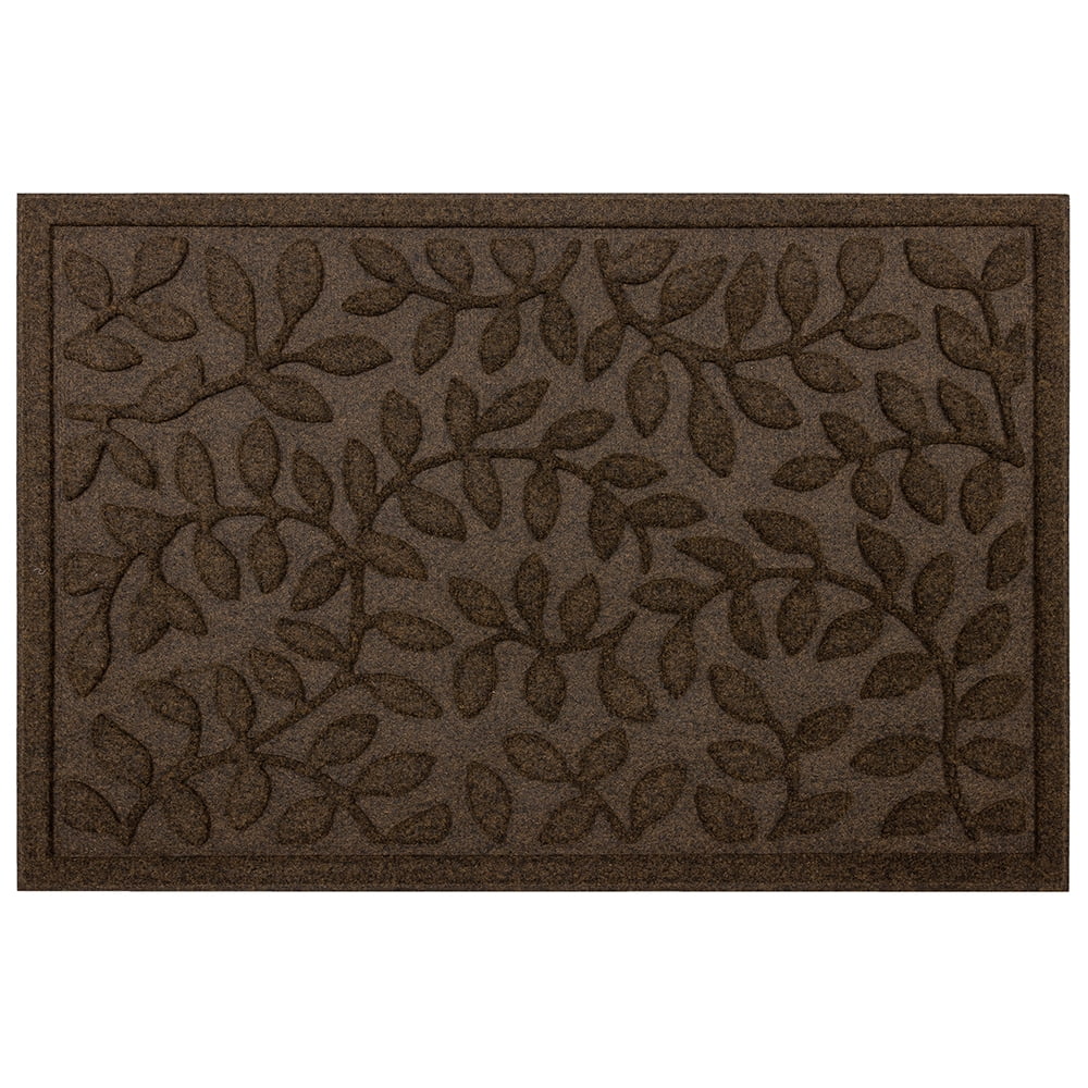 Brown Botanical Raised Leaf Polyester Outdoor Doormat, 24" x 36"