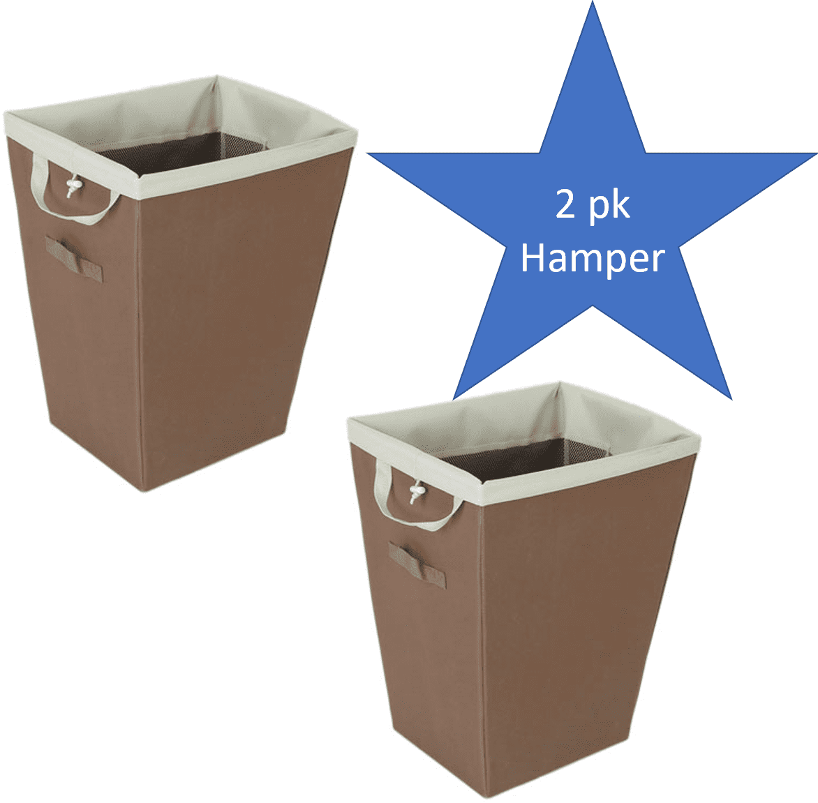 Mainstays Brown Removable Liner Hamper, 2 Pack