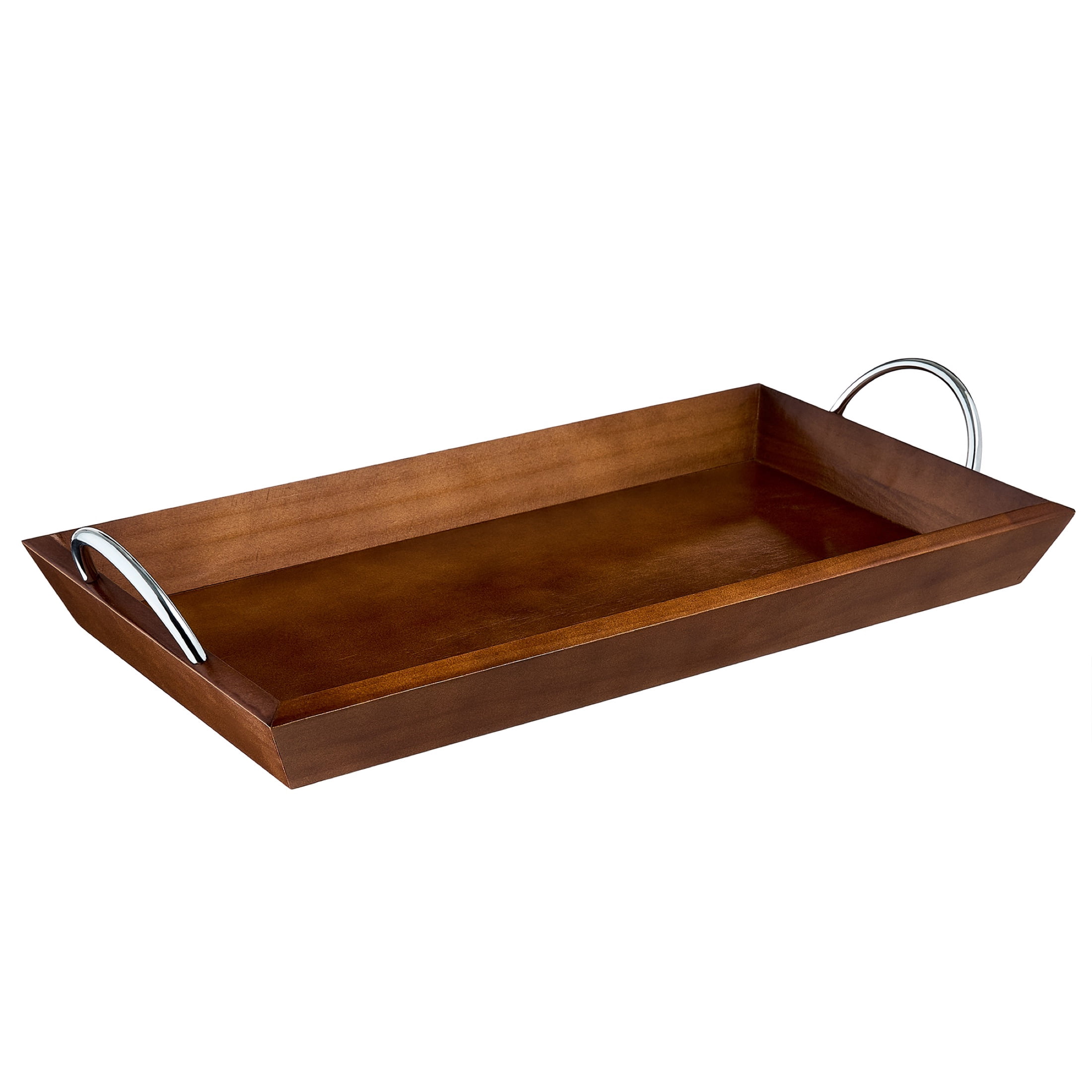 Mainstays Brown Wooden 18" x 10" Tabletop Tray with Chrome Handles