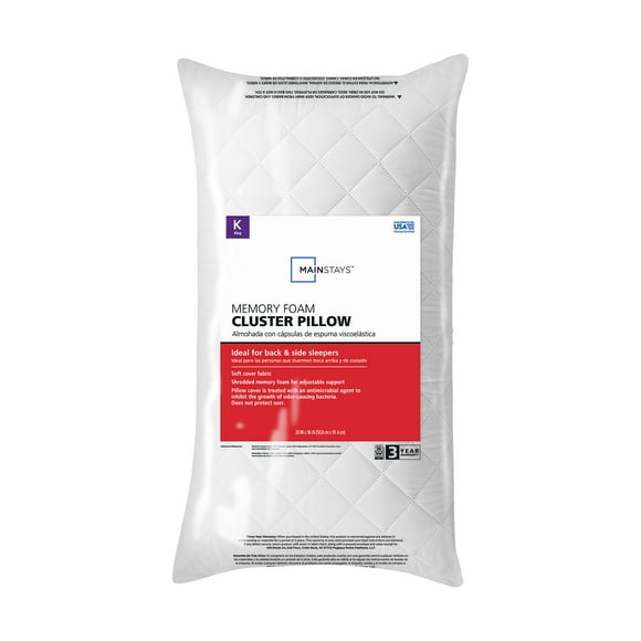 Mainstays Brushed Microfiber Foam Cluster King Bed Pillow - Antimicrobial