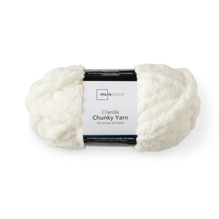 Mainstays Bulky 100% Polyester Chenille Ivory Yarn, 31.7 yd