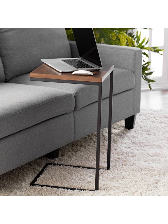 C-Shape Metal End Table, Canyon Walnut