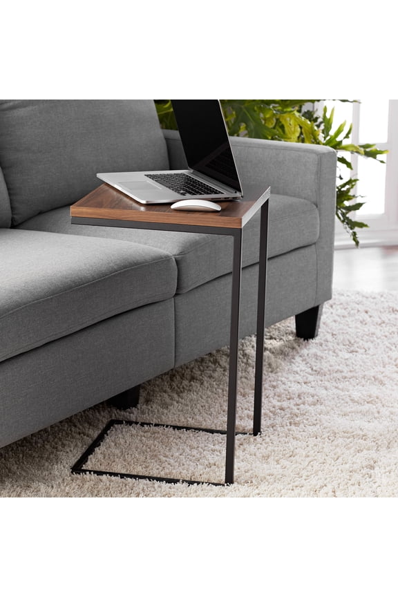 C-Shape Metal End Table, Canyon Walnut Finish