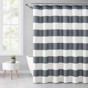 Mainstays Cabana Striped Printed, Gray, 72" x 72", Ribbed Textured Shower Curtain, Polyester