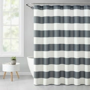Mainstays Cabana Striped Printed, Gray, 72" x 72", Ribbed Textured Shower Curtain, Polyester