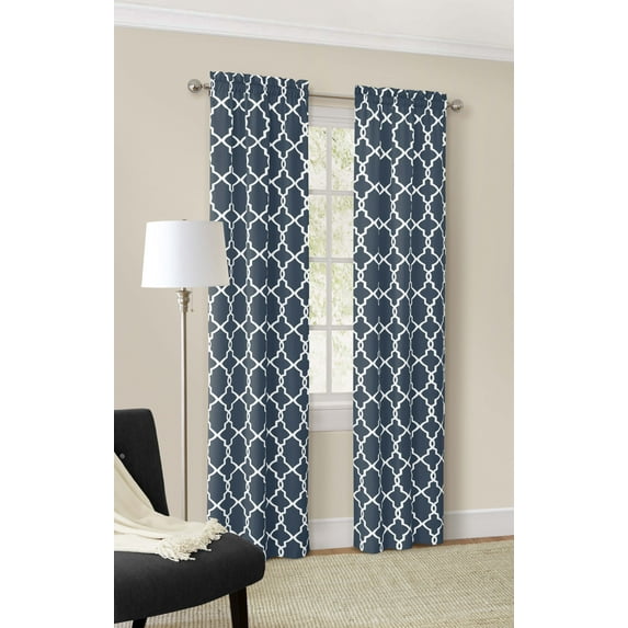 Mainstays Calix Fashion Light Filtering Rod Pocket Window Curtain Panel Pair, Indigo, 28x84