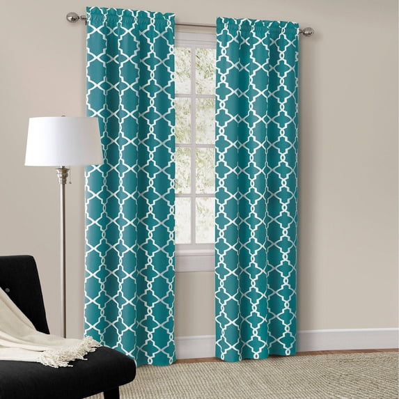 Mainstays Calix Fashion Light Filtering Rod Pocket Window Curtain Panel Pair, Set of 2, Teal, 28 x 63